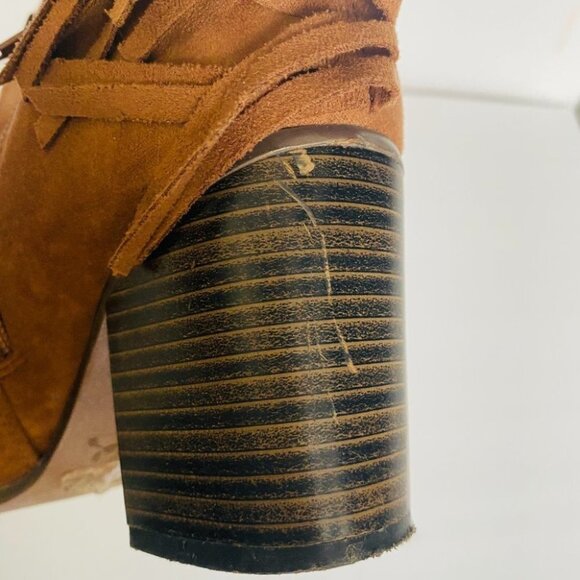 Qupid Cognac Tan Western Style Fringe Ankle Booties Sz 7 - Picture 9 of 15